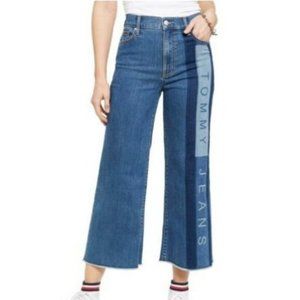 Tommy Jeans Womens Blue Jeans Raw Hem Stretch Wide Leg Jeans Juniors